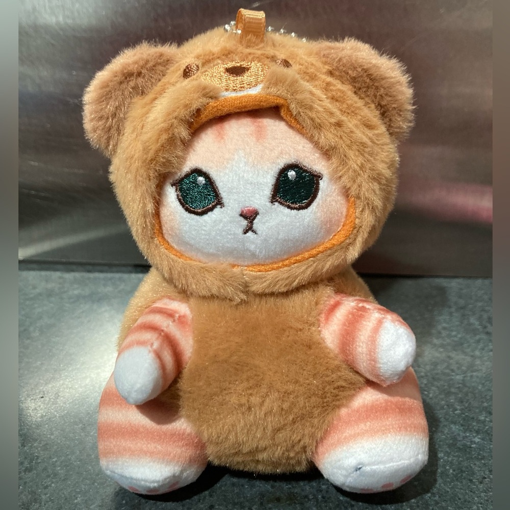 🦫🐱 NWOT 18cm Mofusand Cat in Brown Beaver Costume Soft Plush Stuff Doll Keychain